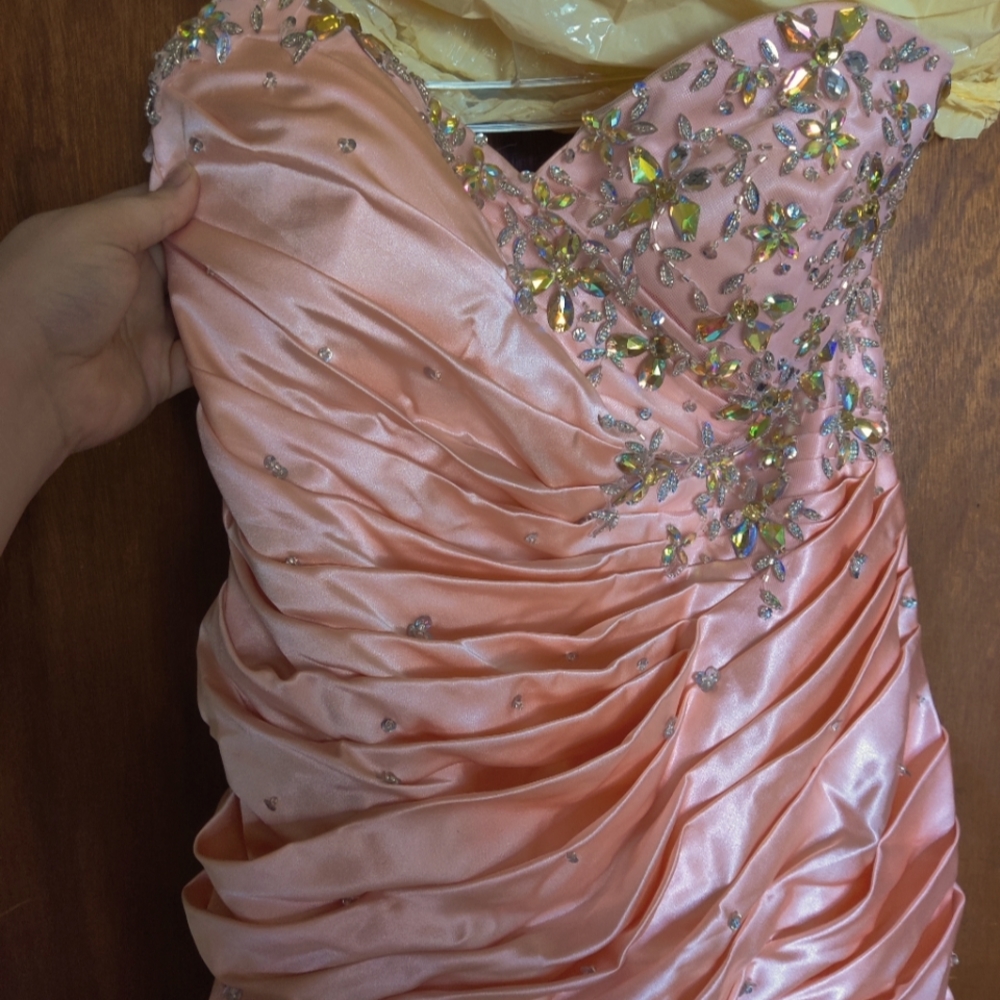Peach Beaded Sleeveless Prom Dress